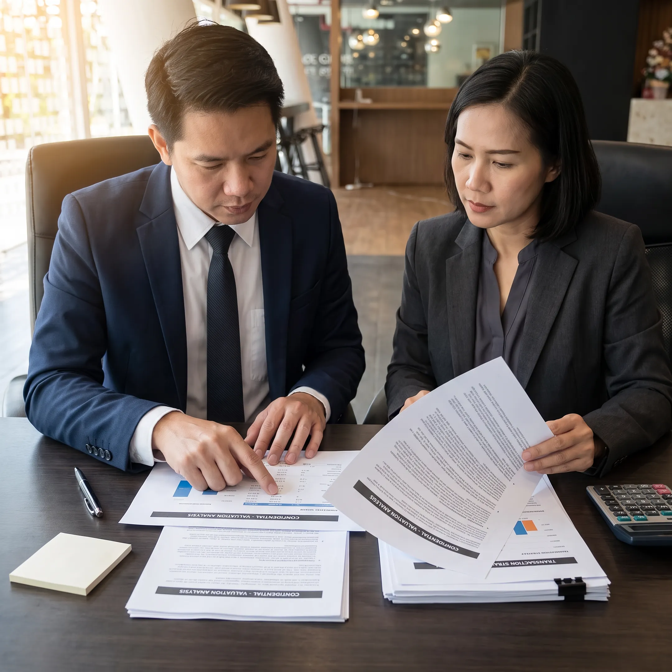 Advisor discussing engineering firm valuation with business owner