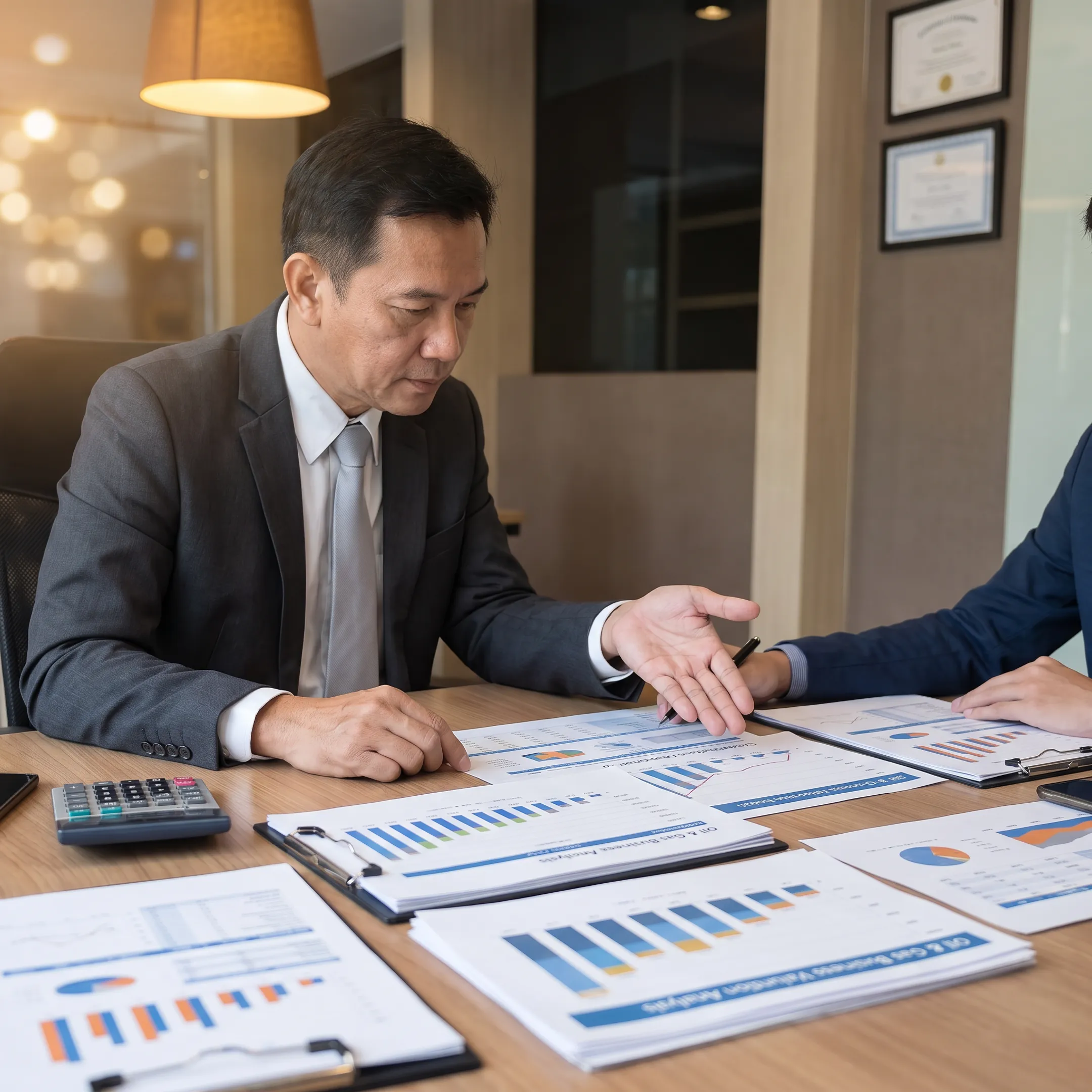 Advisor presenting an oil and gas business valuation to an owner