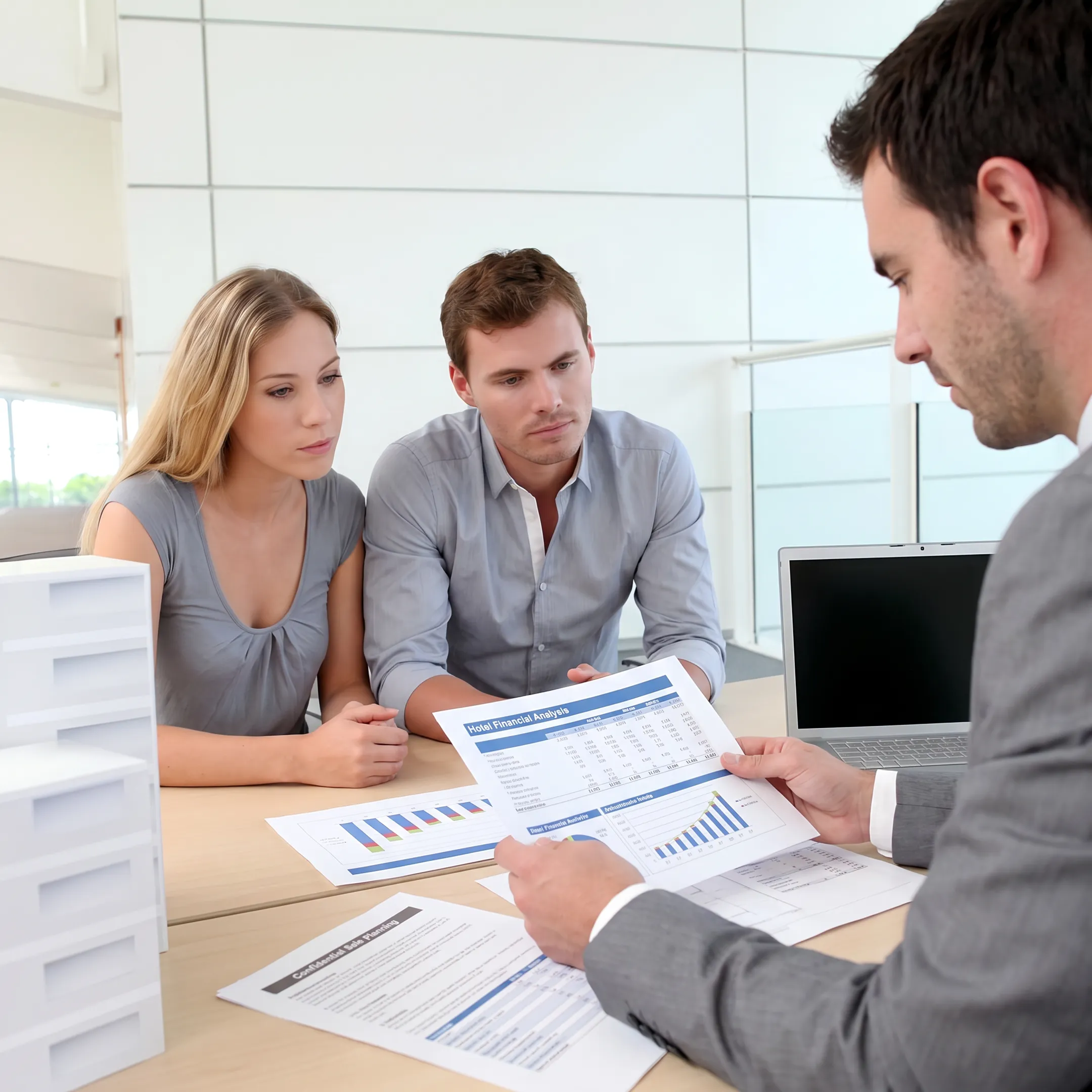 Advisor presenting hotel valuation analysis to an owner