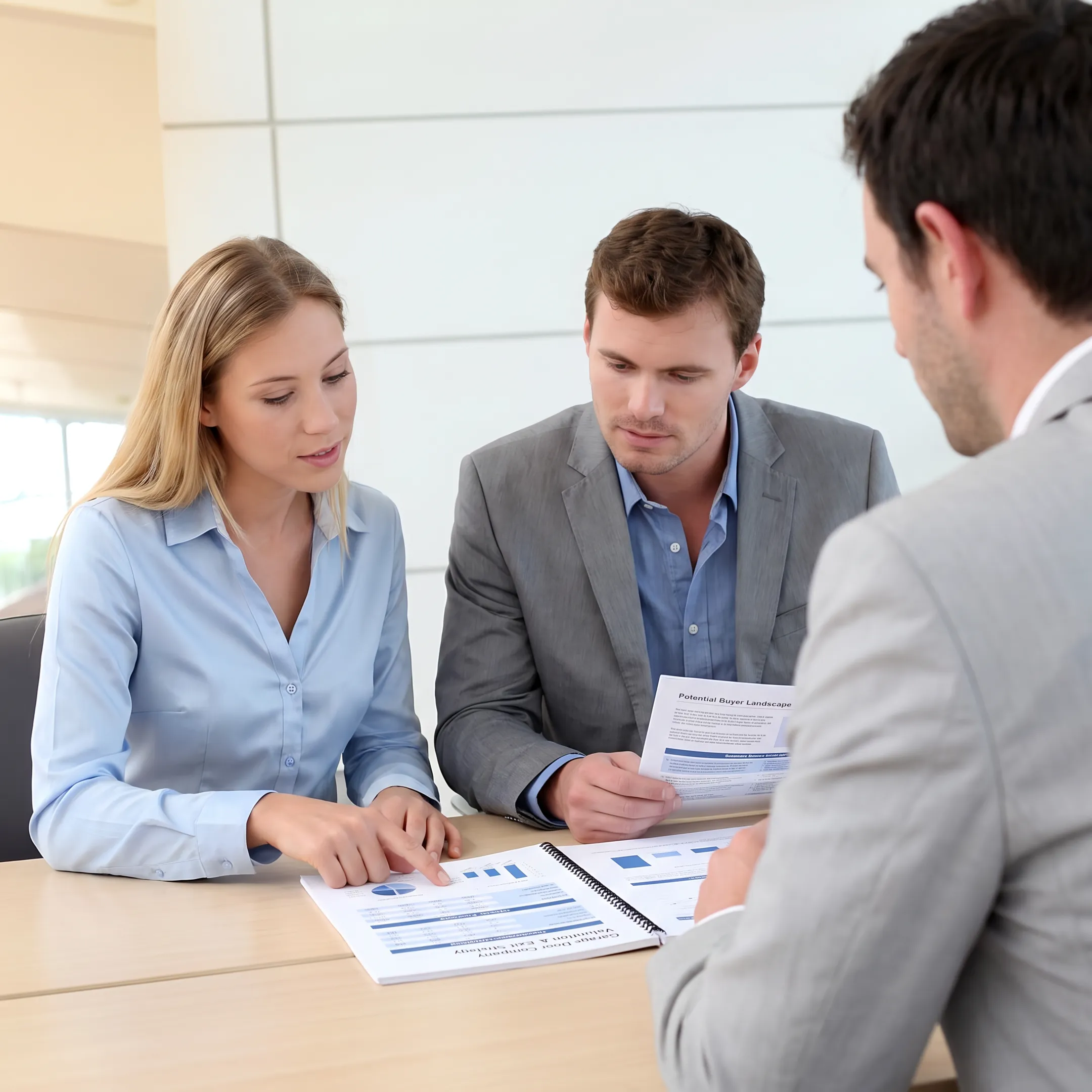 Advisor discussing garage door business valuation with company owner