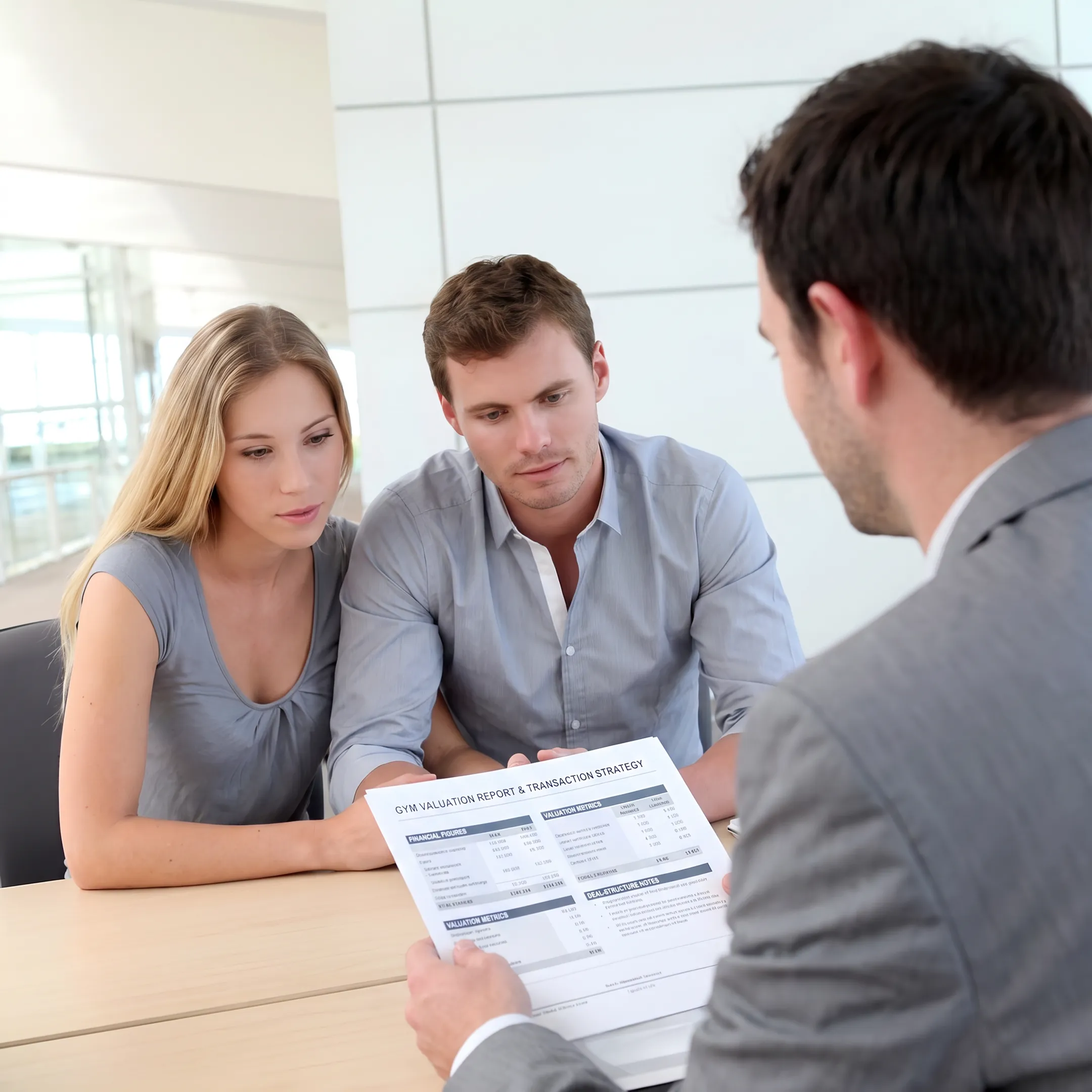 Advisor discussing fitness business valuation with an owner