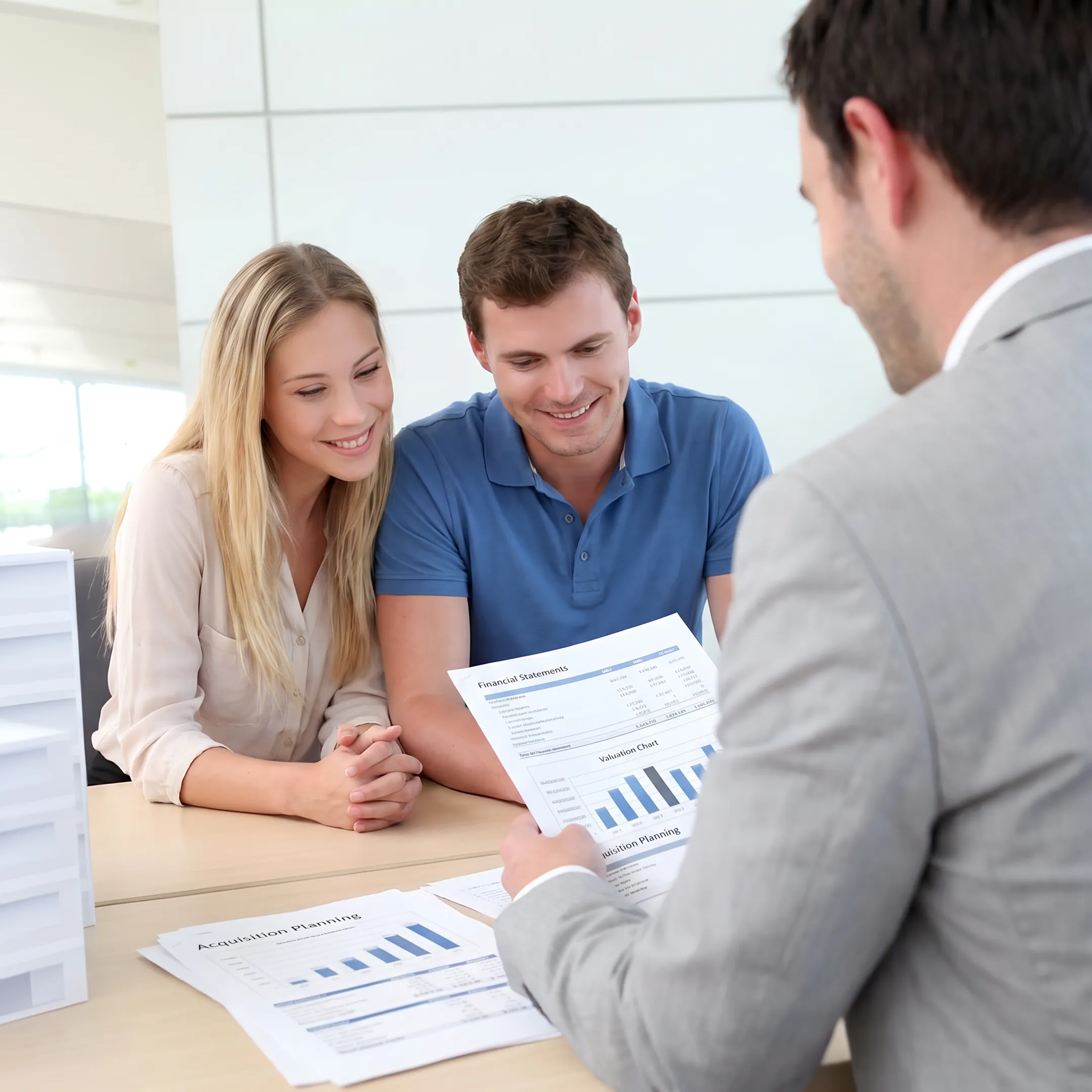 Business broker reviewing financial documents with a business owner