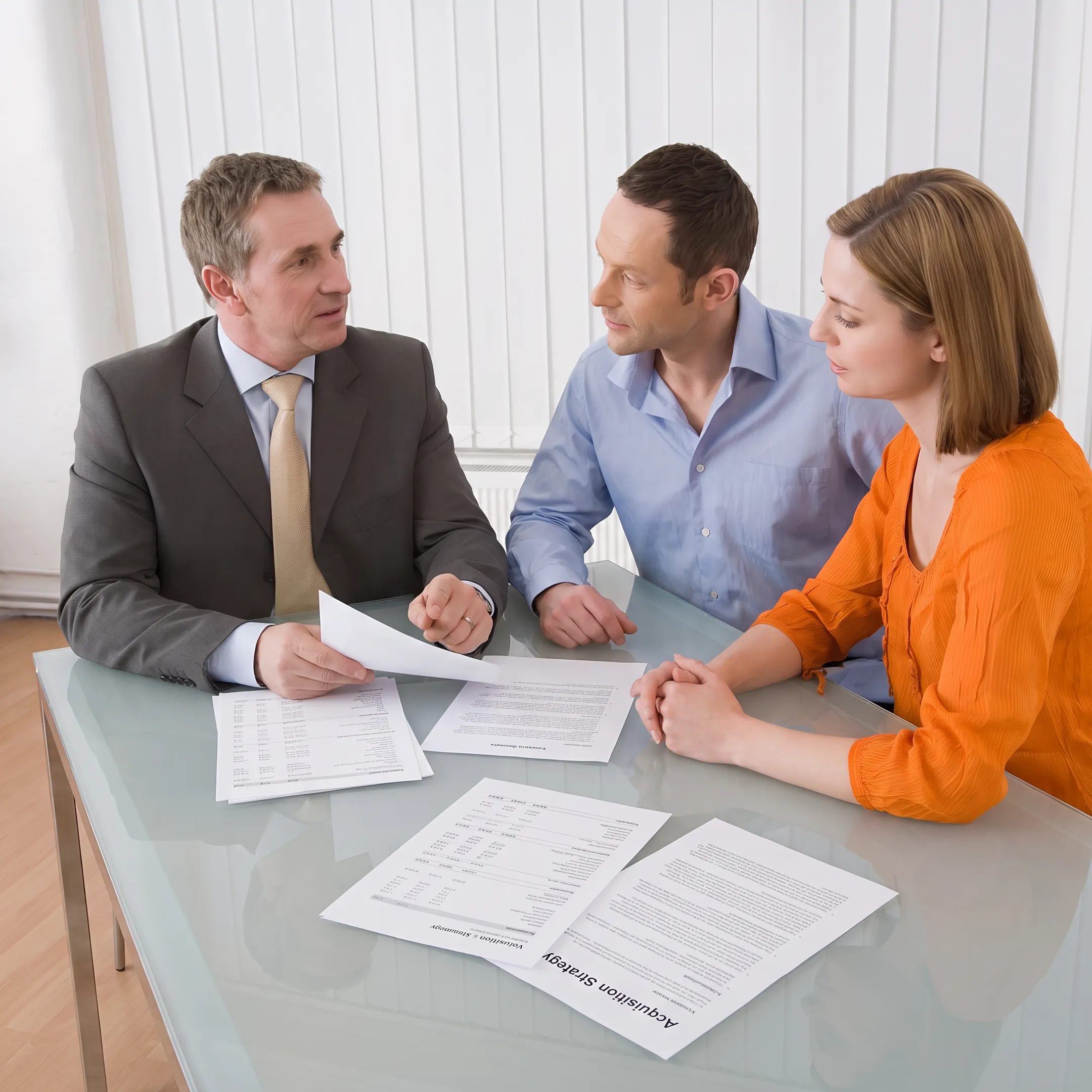 Business broker reviewing financial documents with a business owner