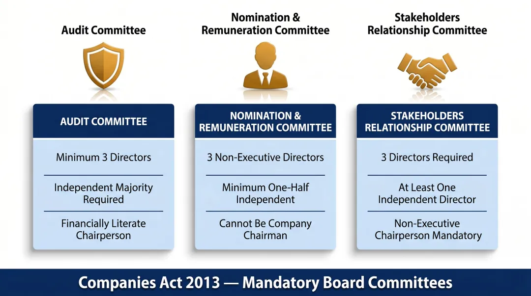 Three mandatory board committees composition and independence requirements comparison chart