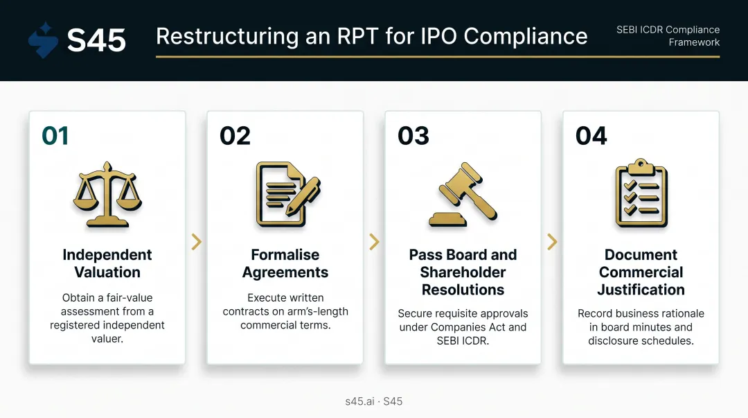 Four-step RPT restructuring process from valuation to board approval documentation