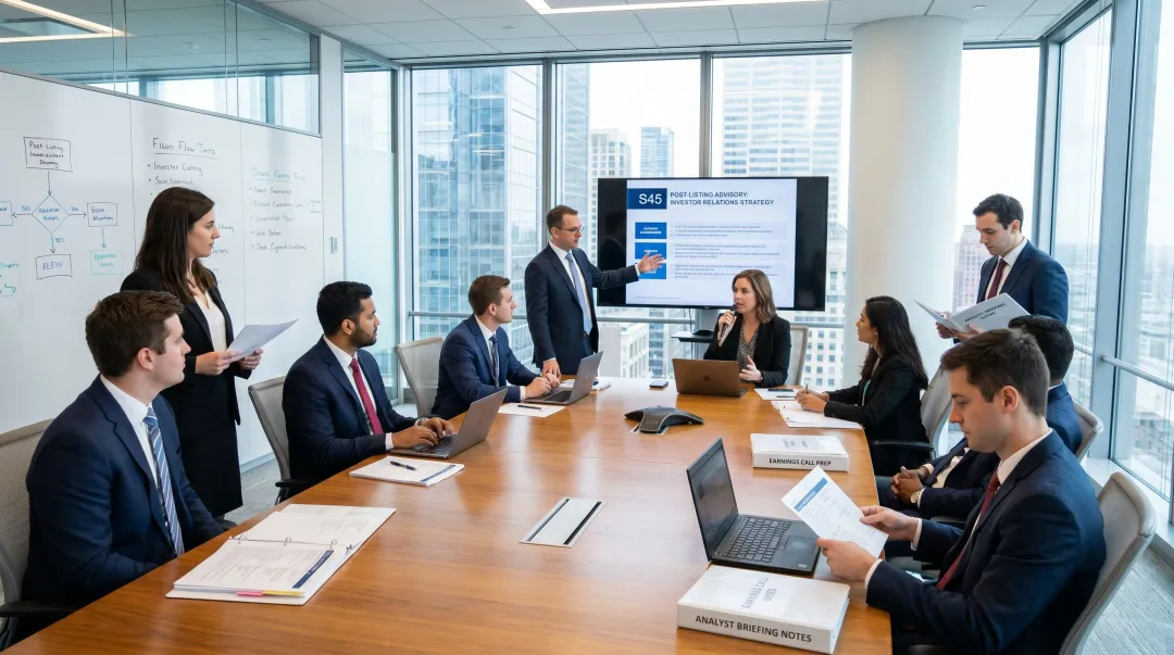 S45 investment bank team providing post-IPO listing investor relations and analyst support