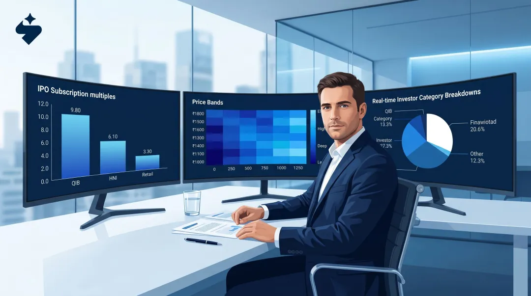 Investment analyst reviewing IPO demand book subscription data and bid quality metrics on screen