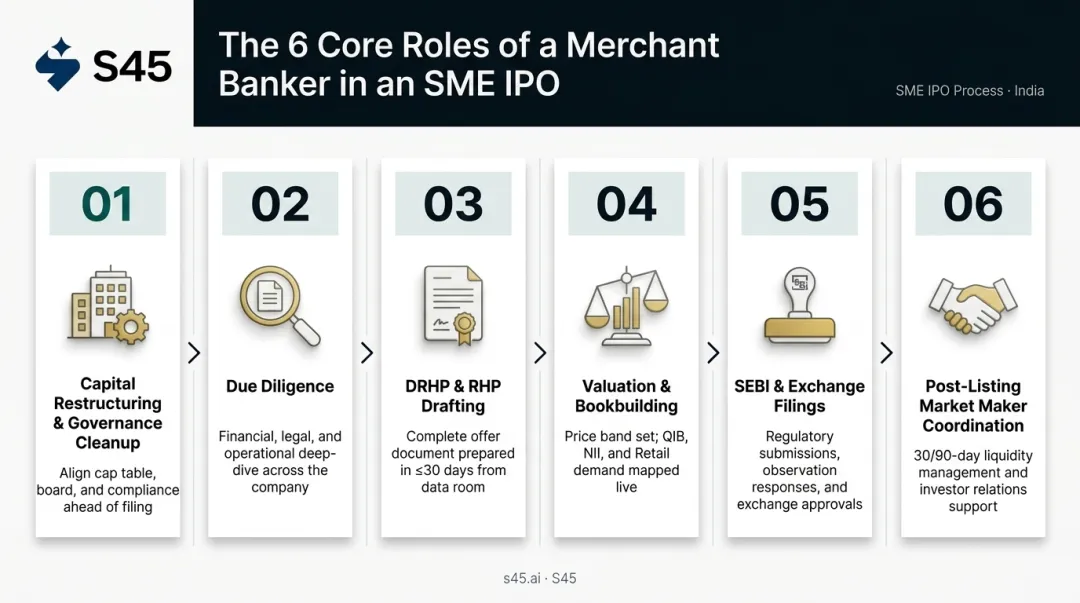 Six core merchant banker responsibilities in SME IPO process flow