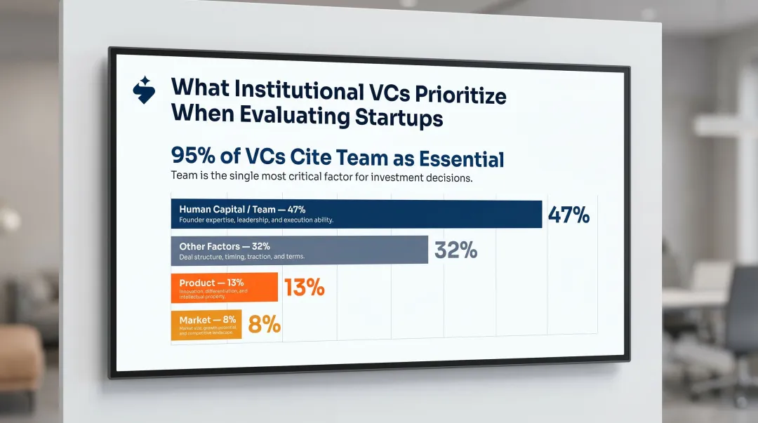 VC investor evaluation priorities showing team talent product and market percentages