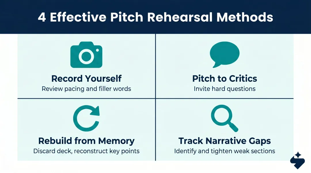4-method pitch rehearsal framework for startup founders before investor meetings