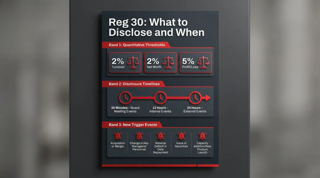 SEBI LODR Regulation 30 material event disclosure timelines and quantitative thresholds