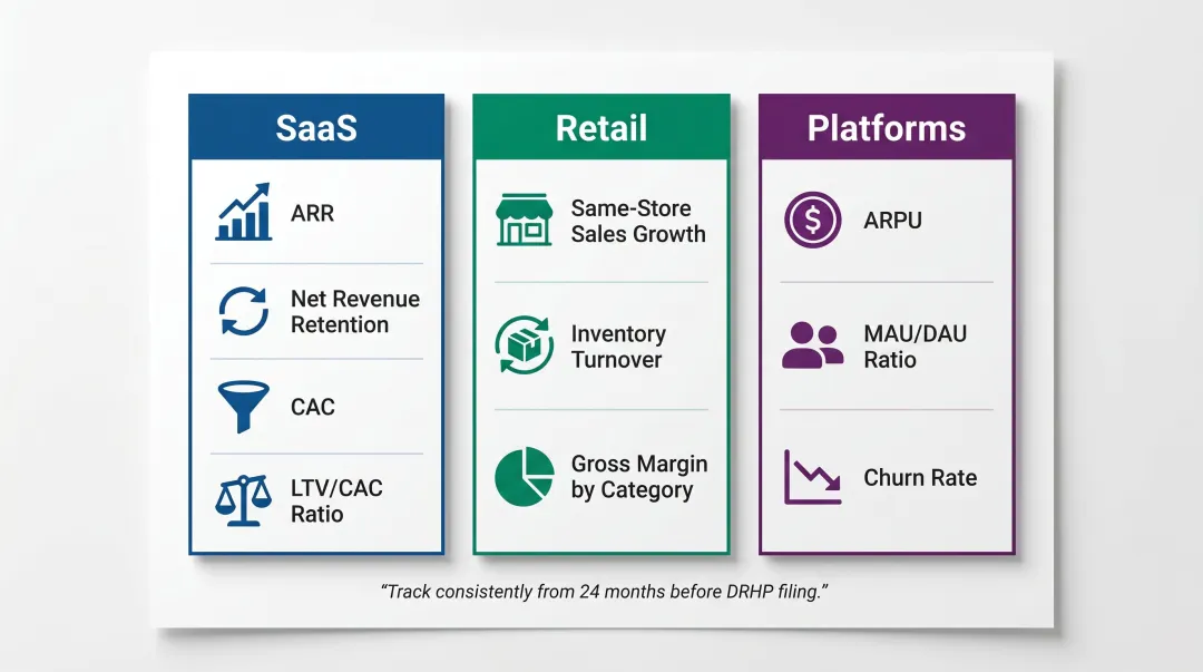Sector-specific investor-grade KPI comparison table for SaaS retail and platform companies