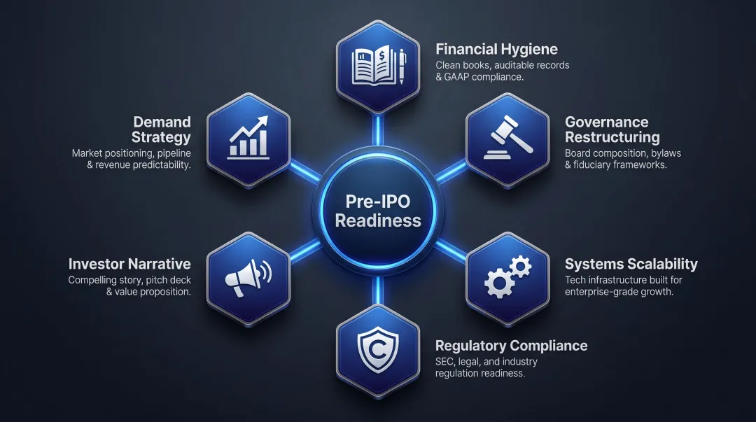 Six-domain pre-IPO preparation framework for Indian startup transformation