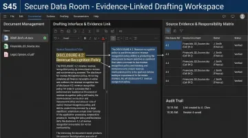 S45 evidence-linked DRHP drafting data room with document audit trail