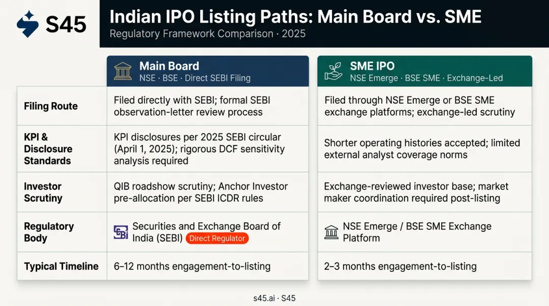 Main Board versus SME IPO DRHP disclosure path comparison infographic India