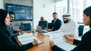 Indian merchant bank advisory team reviewing capital market documents and deal data