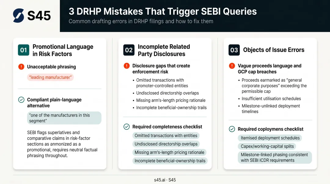 Three most common DRHP rejection reasons promotional language related party objects of issue