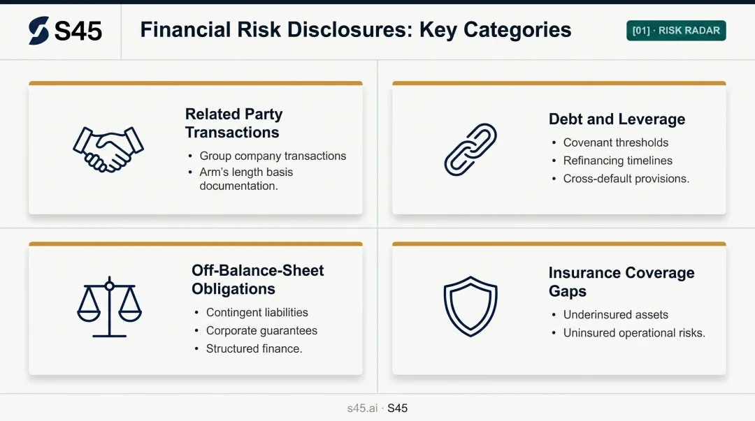 DRHP financial risk disclosure categories RPTs debt off-balance-sheet and insurance gaps