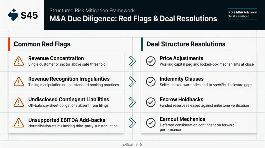Financial due diligence red flags versus deal structure resolution mechanisms comparison
