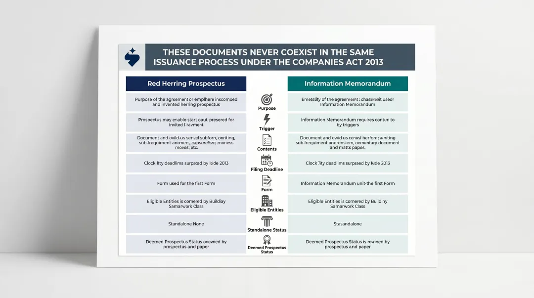 Red herring prospectus versus information memorandum side-by-side comparison infographic