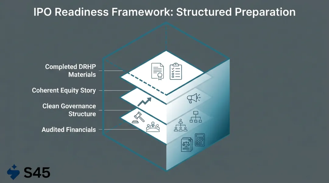 IPO readiness preparation checklist showing four key requirements for listing candidates
