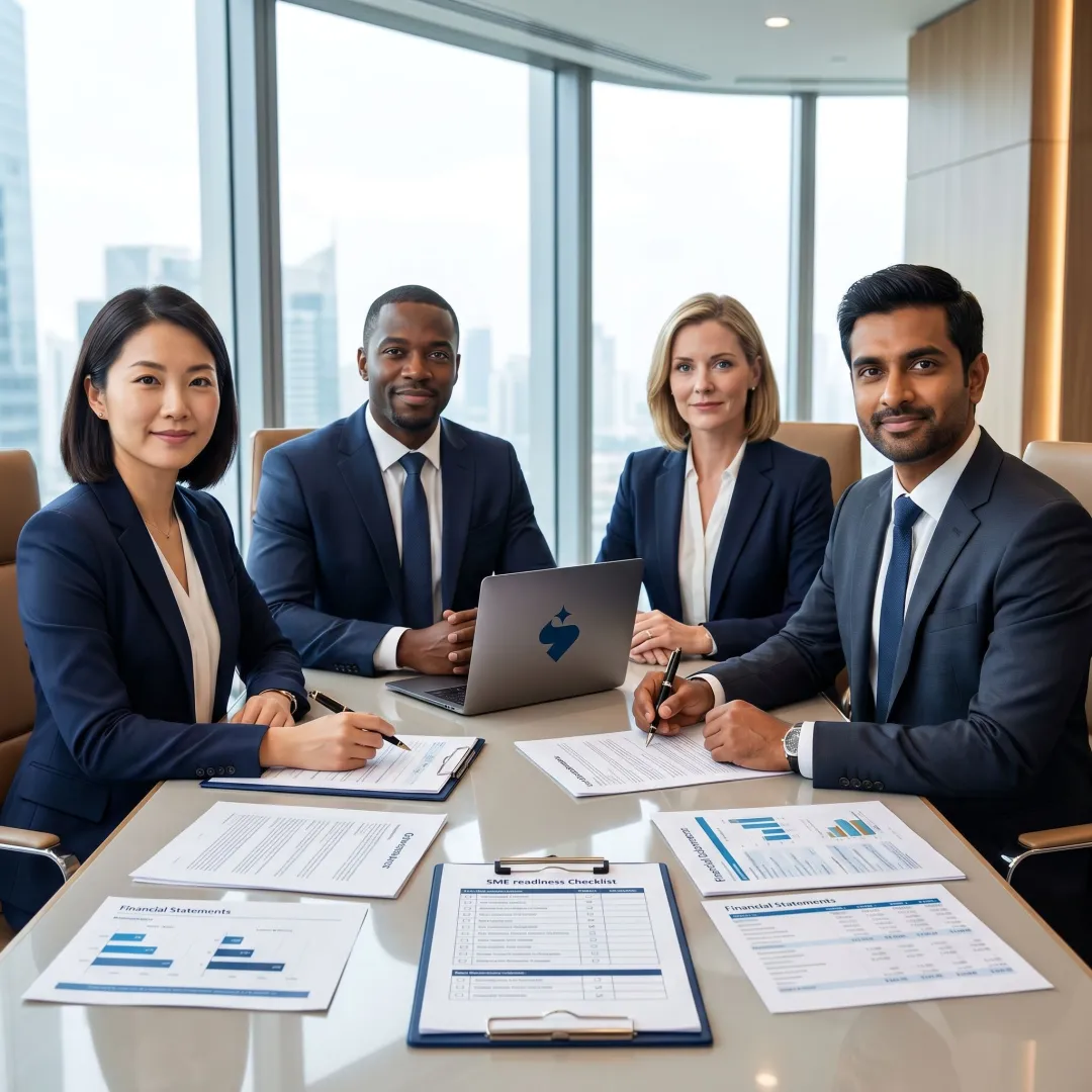 Consultants reviewing SME IPO readiness documents