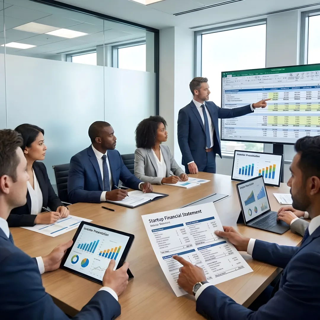 Financial team reviewing startup valuation documents