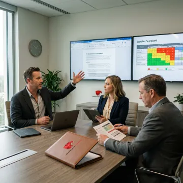 Consultants reviewing AI governance roadmap