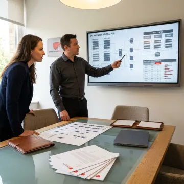 Consultants reviewing data center migration plan