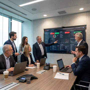 Incident response consulting team reviewing cybersecurity dashboard