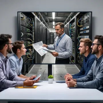 Data center broker reviewing server infrastructure