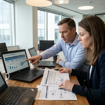 Consultants reviewing cloud migration roadmap