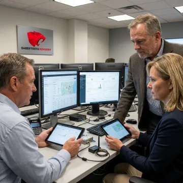 IoT consulting team reviewing connected device dashboards