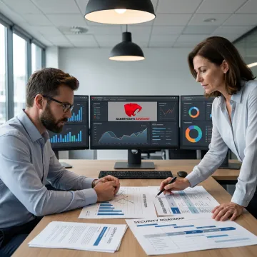 Cybersecurity consulting team reviewing security strategy