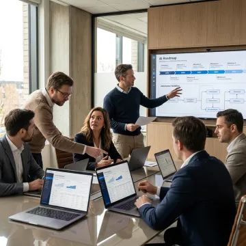 Consultants mapping an AI strategy roadmap
