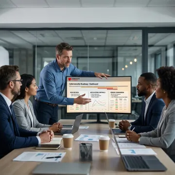 Security consultant reviewing application risk roadmap
