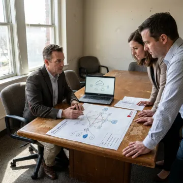 Advisor reviewing enterprise network connectivity options