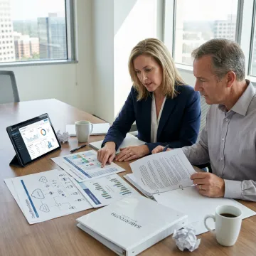 Consultants reviewing business phone system options