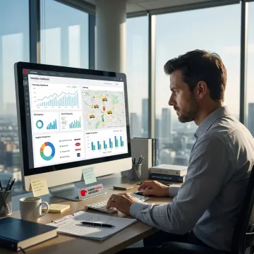Advisor reviewing construction fleet tracking dashboard