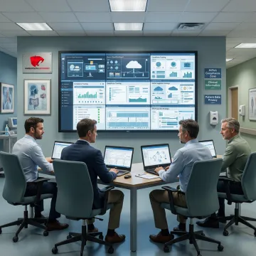Healthcare IT consulting team reviewing technology systems