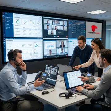Business team using modern VOIP communication systems
