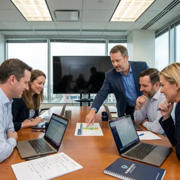 Technology advisor reviewing supplier options with executives