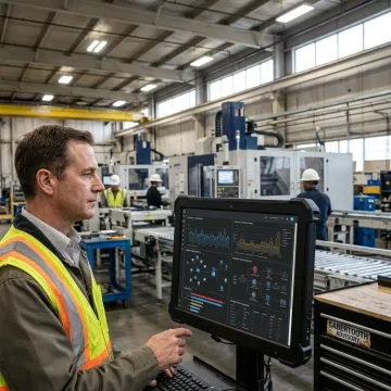Manufacturing IT consultant reviewing plant technology systems