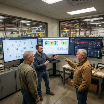 Advisor reviewing manufacturing technology systems