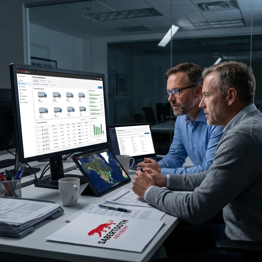 Fleet manager reviewing connected operations dashboard