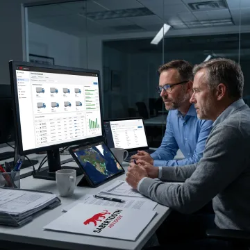 Fleet manager reviewing connected operations dashboard
