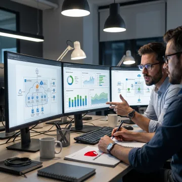 Consultants reviewing a cloud architecture plan