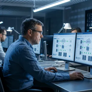 Network engineer reviewing direct cloud connectivity
