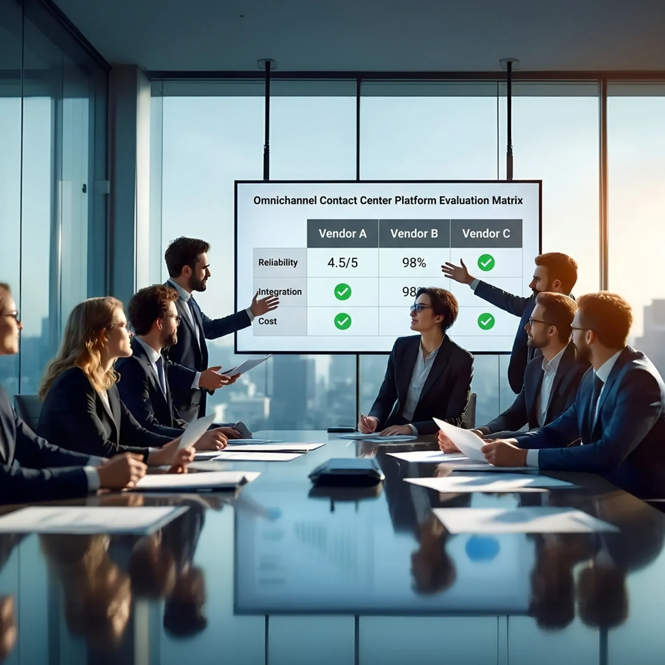 IT executives evaluating CCaaS software options on a comparison dashboard
