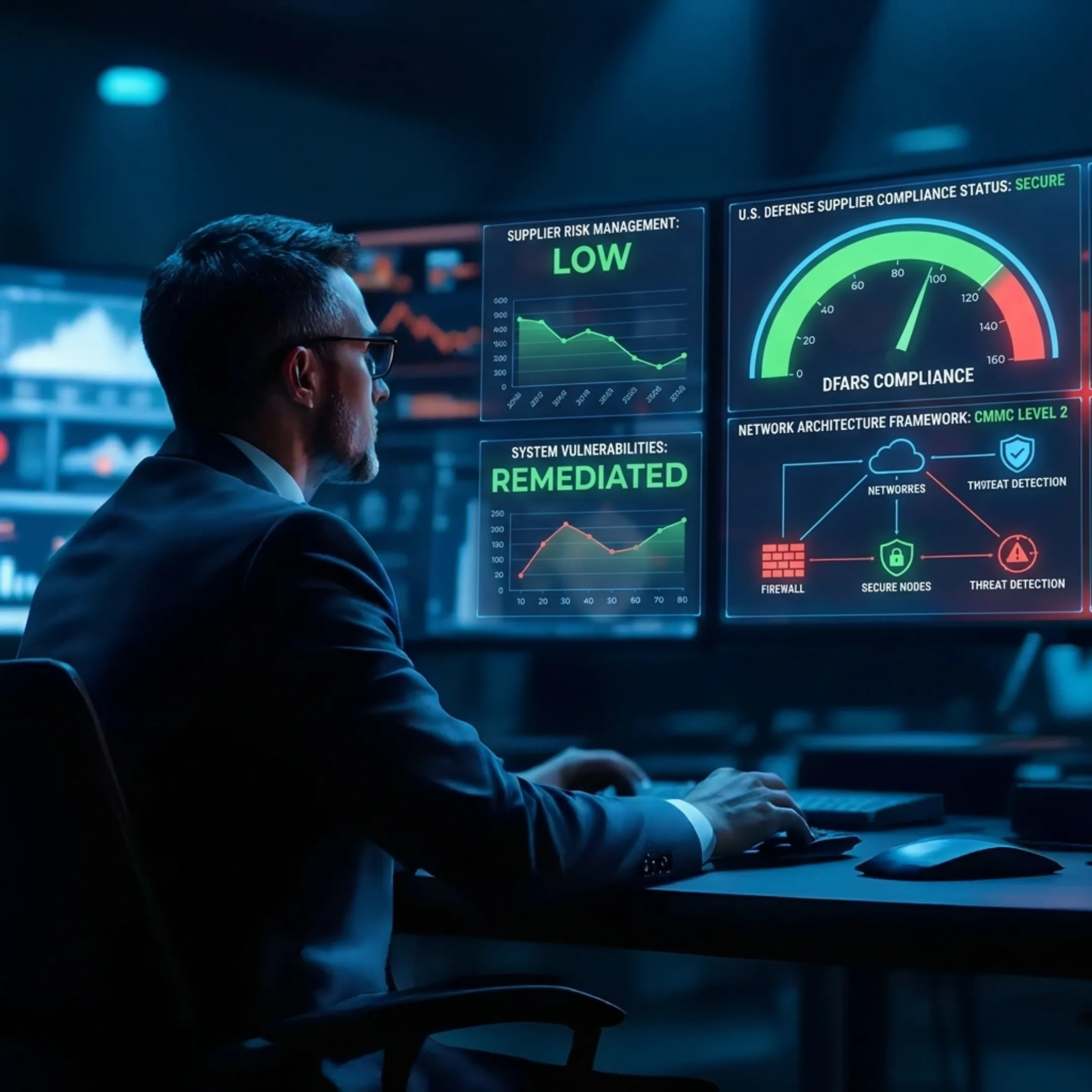 Defense contractor compliance roadmap analysis display